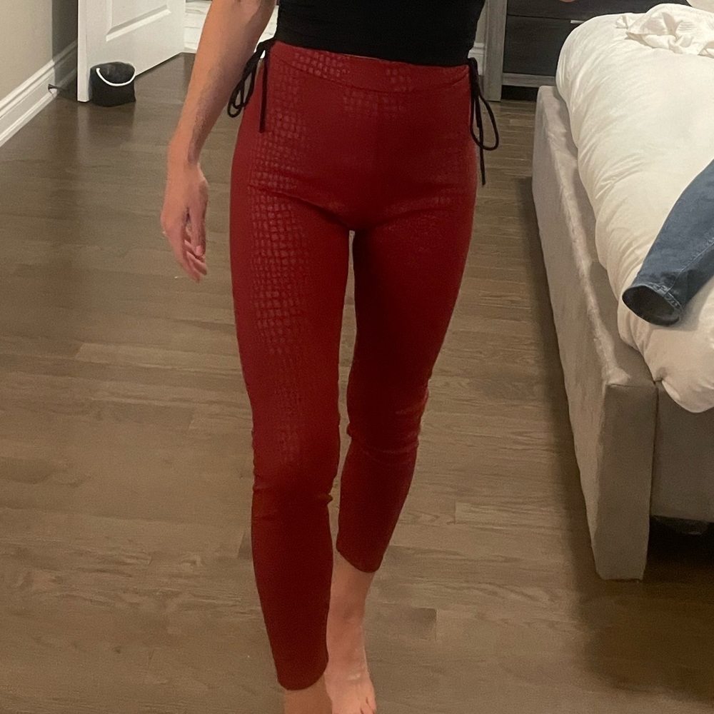 Boohoo Red Snakeskin Leggings